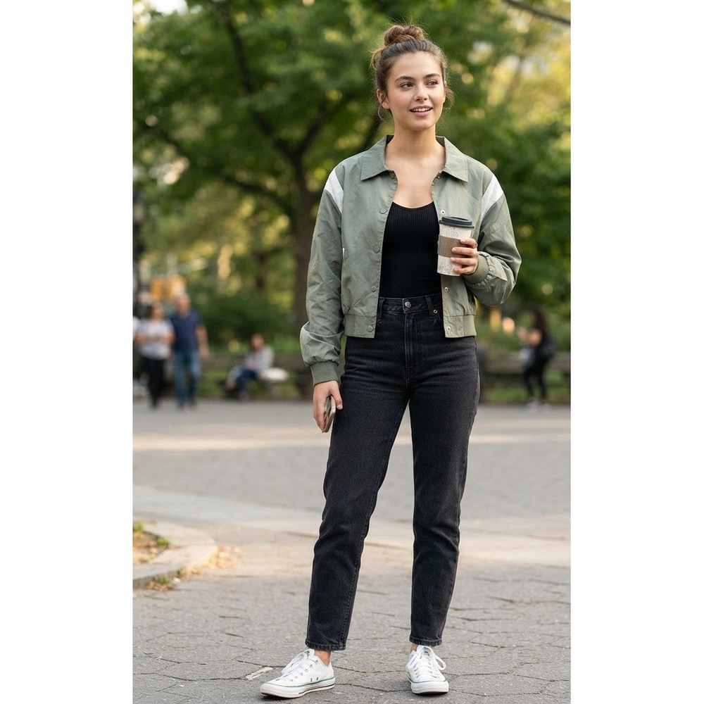 Forever 21 Womens Tea Green White Colorblock Bomber Jacket Size Medium NWT